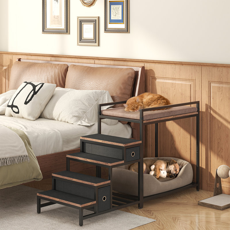 et Step Window Perch,Bunk Beds Window Perch for Dogs Bedside Lounge Elevated Dog Bed Multi-Level Platform with sponge Vintage